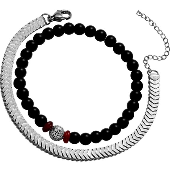 STRANDCHIC 1Set Men Wrist Jewelry Double Layer Beaded Bracelet with Cool Style and Titanium Steel