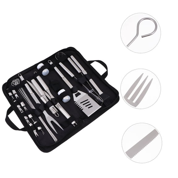 STRANDCHIC 1Set Durable Stainless Steel Bbq Utensils Kit Black Outdoor Barbecue Accessories Set