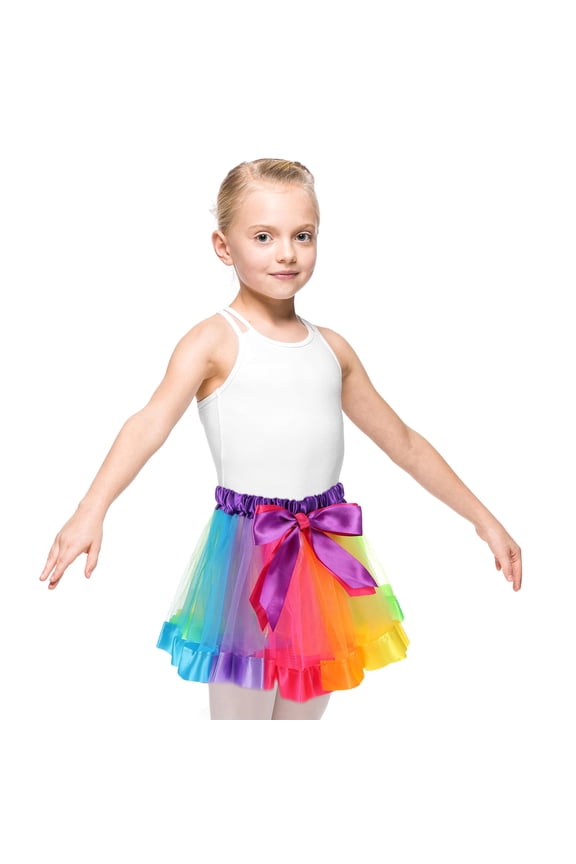 Girls Ballet Skirt with Multi Bowknot Ribbon, Dancewear and Daily Wear for Ages 4-6 Years Old