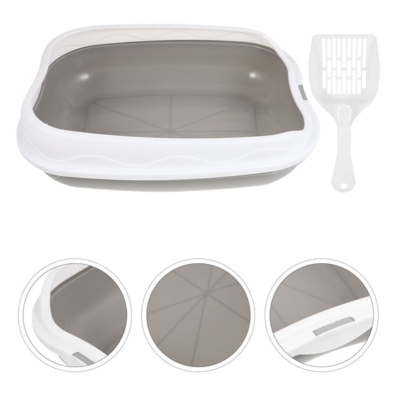 STRANDCHIC Grey Cat Toilet Semi-Enclosed Litter Box 1 Set Convenient and Easy to Clean for Home Use