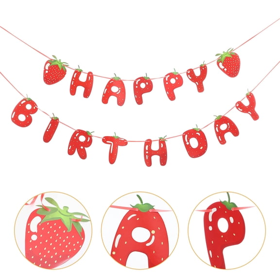 STRANDCHIC Red Strawberry Birthday Party Banner Set, Sign for Fruit-Themed Party Decorations