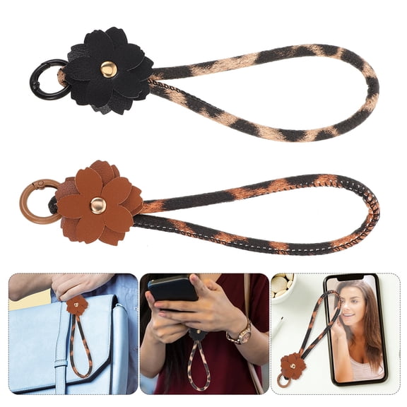 STRANDCHIC 2Pcs PU Keychain Wristlet with Flower Pendant for Bag Charm and Phone Chain