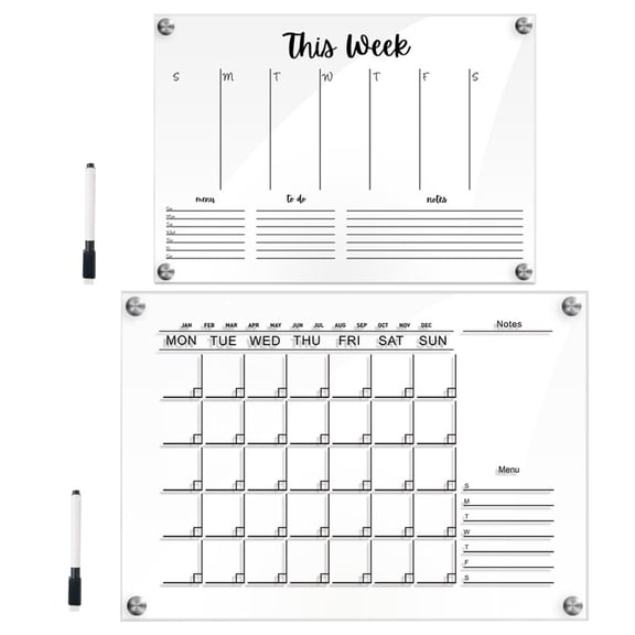 STRANDCHIC Clear Acrylic Memo Board 2 Sets Transparent Dry Erase Whiteboard for Office and Home Use