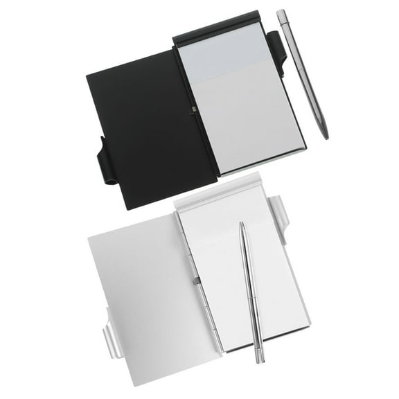 STRANDCHIC 2 Sets of Note Pad with Pen Stylish Aluminum Alloy Notebook Pocket Notepad Black Compact Model for Work