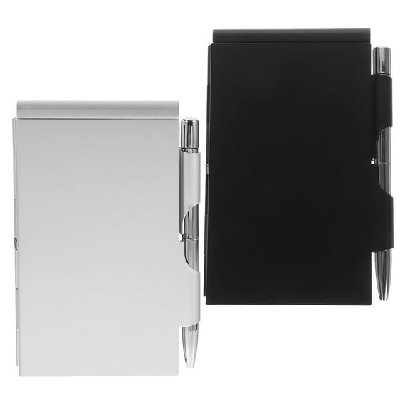STRANDCHIC 2-Pack Compact Aluminum Alloy Notepads with Pen, Stylish Black Pocket Notebooks for Work and Everyday Use