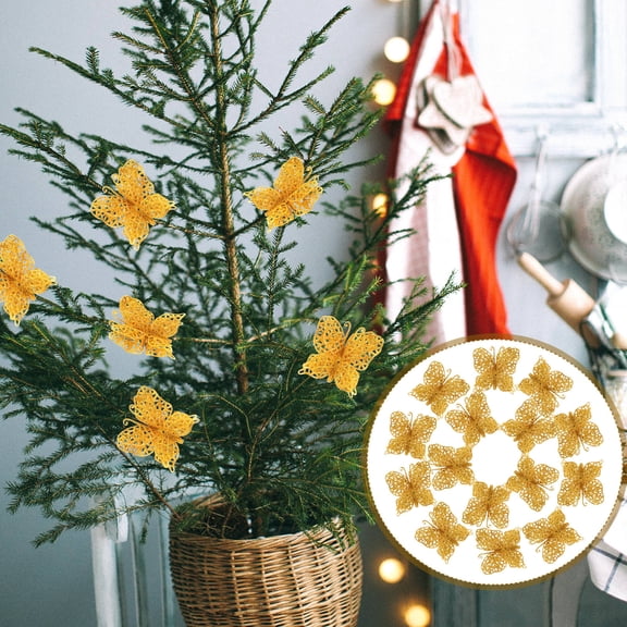 STRANDCHIC 24 Pieces Golden Glitter Butterfly Decorations, Plastic Craft Supplies for Party, Home, Event and Decor