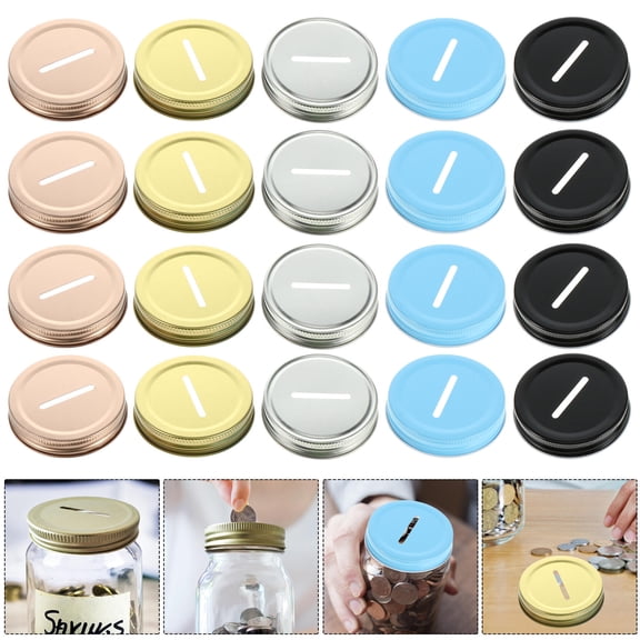 STRANDCHIC 25Pcs Mason Jar Sealing Lids Tinplate Coin Slot Covers for Saving Pots and Bill Storage