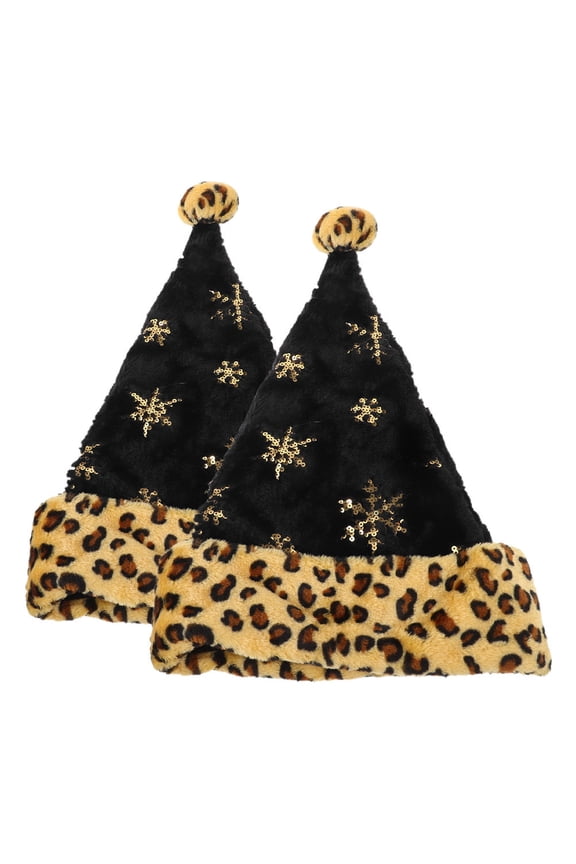 Leopard Print Christmas Santa Hat Assorted Colors Plush Material for Decoration 2Pcs