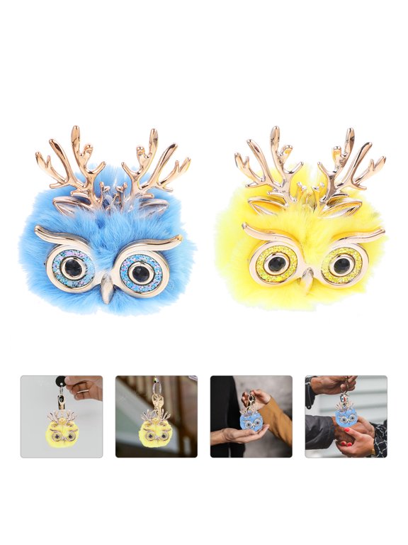 2Pcs Durable Plush Owl Keychain Charm Assorted Color Hanging Pendant
