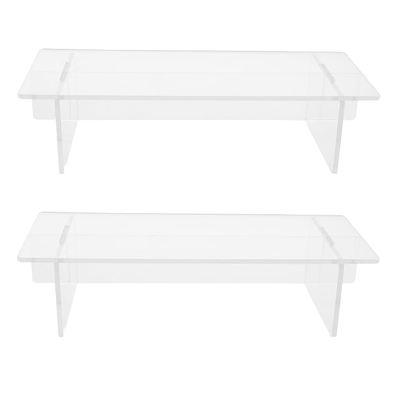 STRANDCHIC Clear Acrylic Desk Riser Stand Organizer for Office Workspace, 2-Pack Transparent Display Shelves