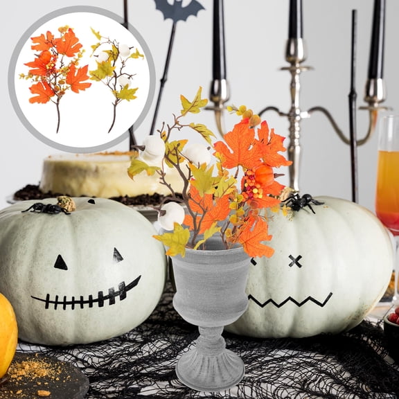 STRANDCHIC 2Pcs Artificial Pumpkin Maple Leaf Branches Orange Simulation for Farmhouse Vase Decor