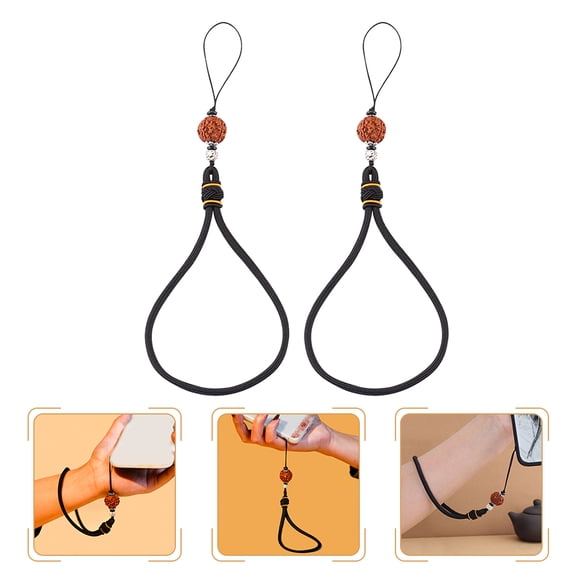 STRANDCHIC 2Pcs Black Bodhi Phone Lanyards Mobile Phone Straps with Wrist Rope for Decoration