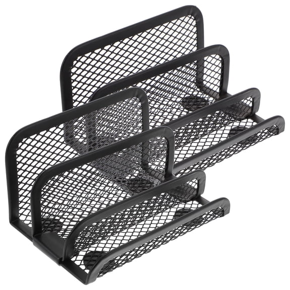 STRANDCHIC 2-Pack Black Metal Business Card Holder Rack for Office and Home Desk, Card Storage Organizer