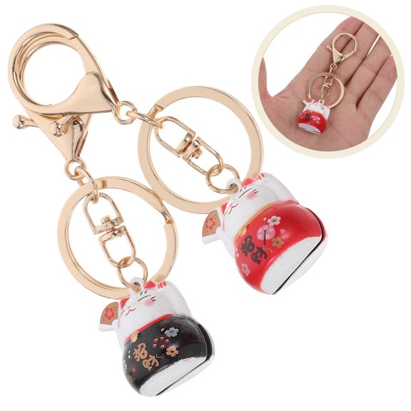 STRANDCHIC 2Pcs Lucky Cat Keychain Clear Bell Sound for Key Decoration and Bags