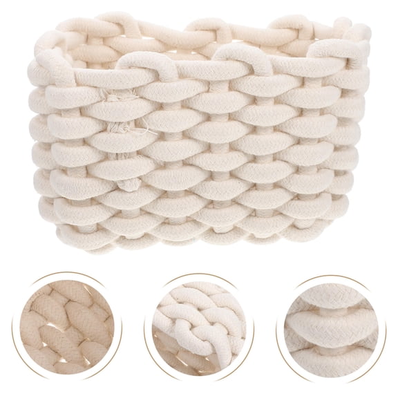 STRANDCHIC Set of 2 Cotton Rope Storage Baskets White Desktop Organizer for Snacks, Makeup, and Small Items