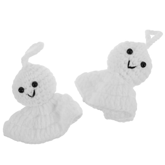 STRANDCHIC 2Pcs White Crochet Sunnydoll Car Hanging Charm Soft Yarn Rearview Accessory