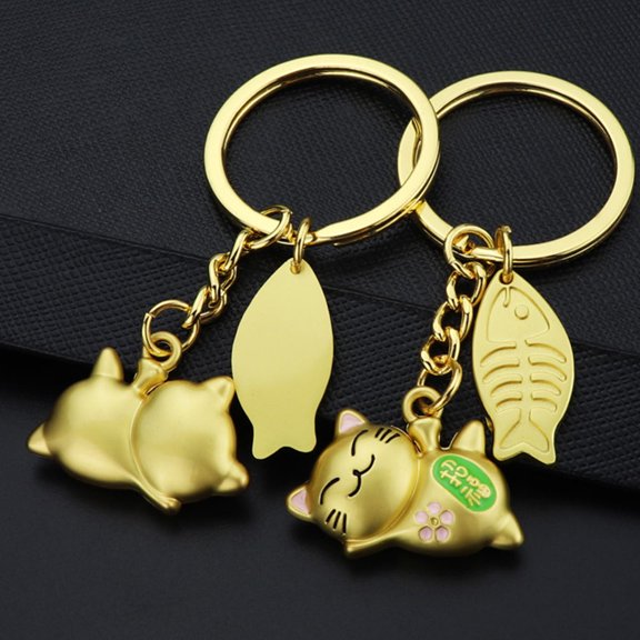 STRANDCHIC 2-Pack Decorative Cat Keychain Pendants Zinc Alloy Key Cute Family Accessories