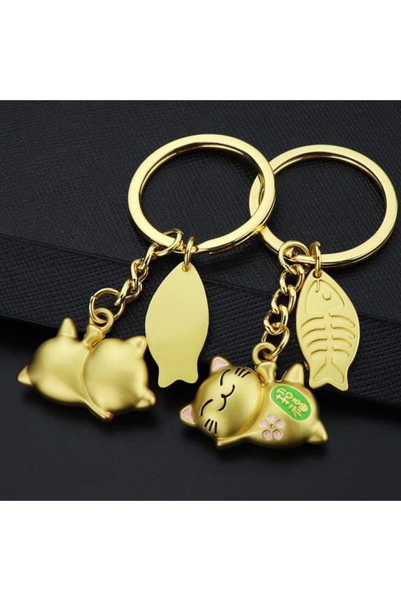2pcs Decorative Cat Key Pendants Zinc Alloy Keychain Decor for Families