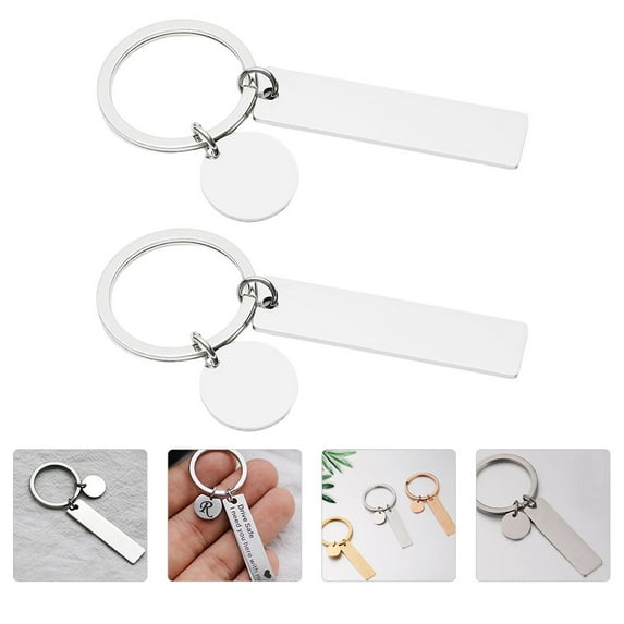 STRANDCHIC 2-Pack Blank Rectangle Keychain Pendants with Stainless Steel for Custom Crafting
