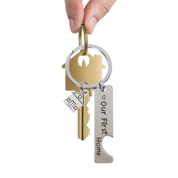 STRANDCHIC Chic Plated Silver Keychain Housewarming Gift for New Homeowners 2Pcs