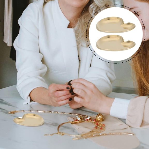 STRANDCHIC 2Pcs Heart Shaped Fruit Holders Golden Stainless Steel Storage Trays Practical and Reusable