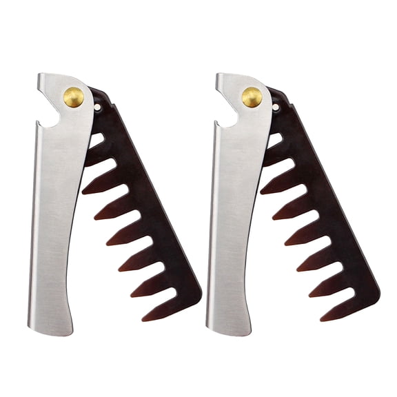 STRANDCHIC 2Pcs Portable Silver Folding Comb for Men Hair Beard Grooming Stainless Steel
