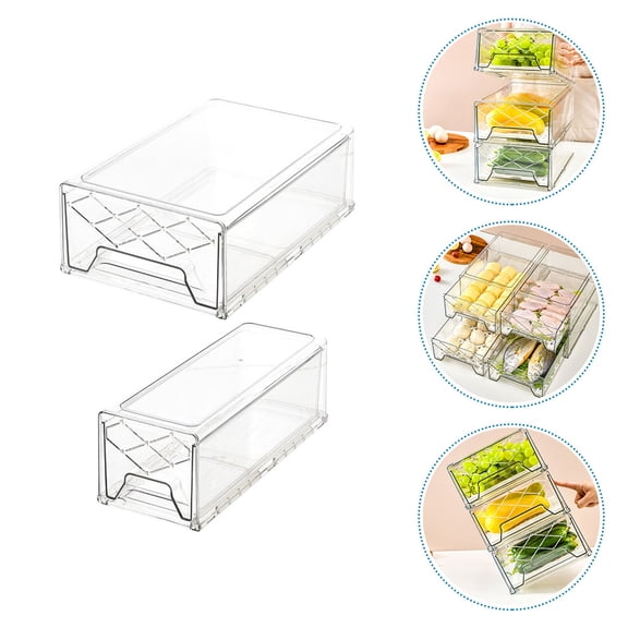 STRANDCHIC 2Pcs Plastic Fridge Storage Case Drawer Type Box for Fruits Vegetables and Spices