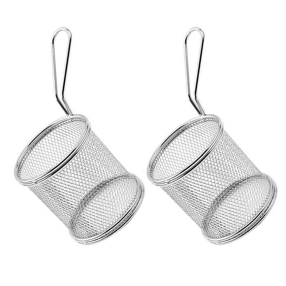 STRANDCHIC 2Pcs Round Wire Stainless Steel Frying Basket Handy Kitchen Fryer Baskets for Home Fried Food