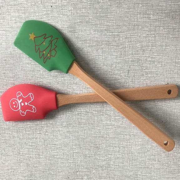STRANDCHIC 2Pcs Silicone Scraper Baking Tool with Christmas Element Assorted Color for Kitchen Use
