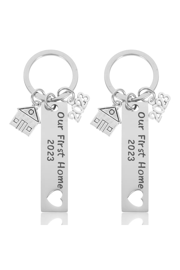 2Pcs Key Chain Decor Stainless Steel New Home Keyrings Practical Keepsake Key Decoration