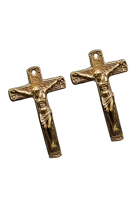 2Pcs Stylish Golden Key Chain Pendant Vintage Jesus Cross for Key Or Bag Decor