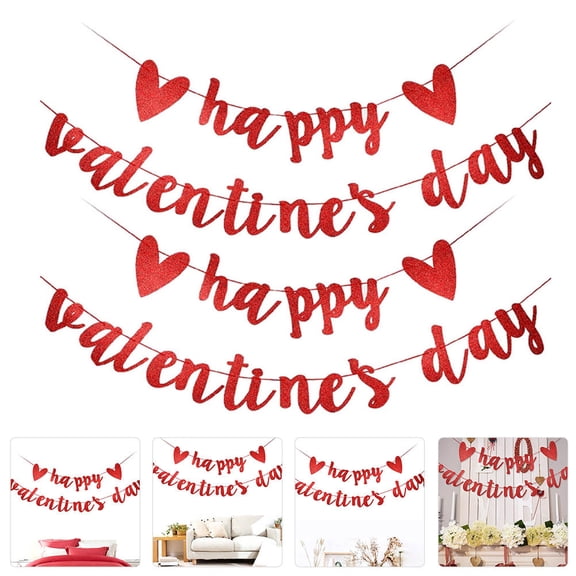 STRANDCHIC 2Sets Valentine Party Banner Red Paper Hanging Decor for Ceiling Window Door