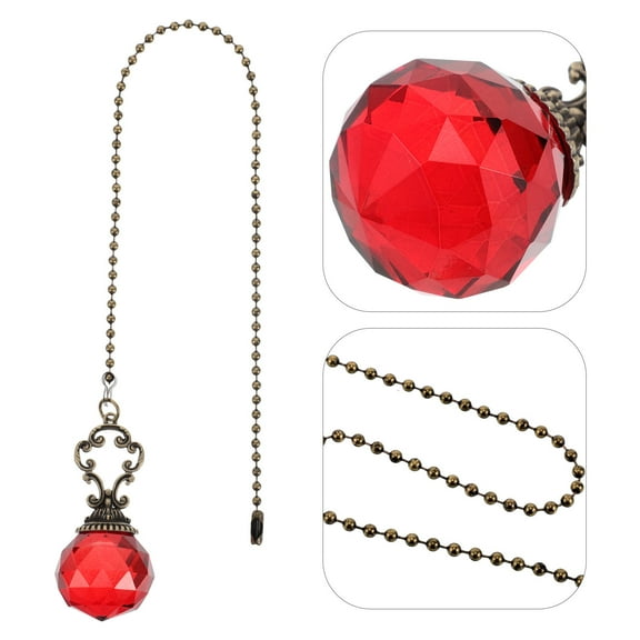 STRANDCHIC 2Pcs Red Crystal Decorative Fan Chains Vintage European Style Pull Cord