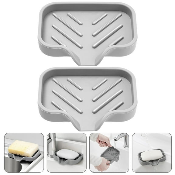STRANDCHIC 2Pcs Compact Grey Silicone Soap Holders for Bathroom Shower with Design