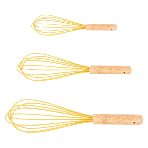 STRANDCHIC 3 Pcs Multi Functional Egg Mixer Silicone Kitchen Gadget with Wood Handle for Cooking