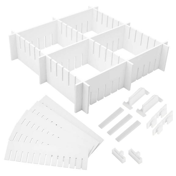STRANDCHIC 34-Piece Adjustable White PP Drawer Dividers for Home Storage, Multipurpose Organizers and Space-Saving Solutions