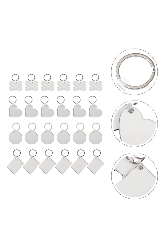 36Pcs DIY Sublimation Keychain Plated Silver Mdf Blank Heat Transfer Key Ring for Creative Projects