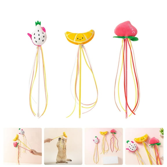 STRANDCHIC Portable Cat Teaser Assorted Colors Fruits Designed Kitten Teasing Stick