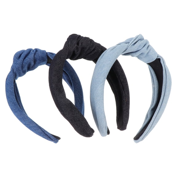 STRANDCHIC 3Pcs Retro Denim Hairband Wide Cloth Headband Suitable for Wet Or Dry Hair Assorted Colors