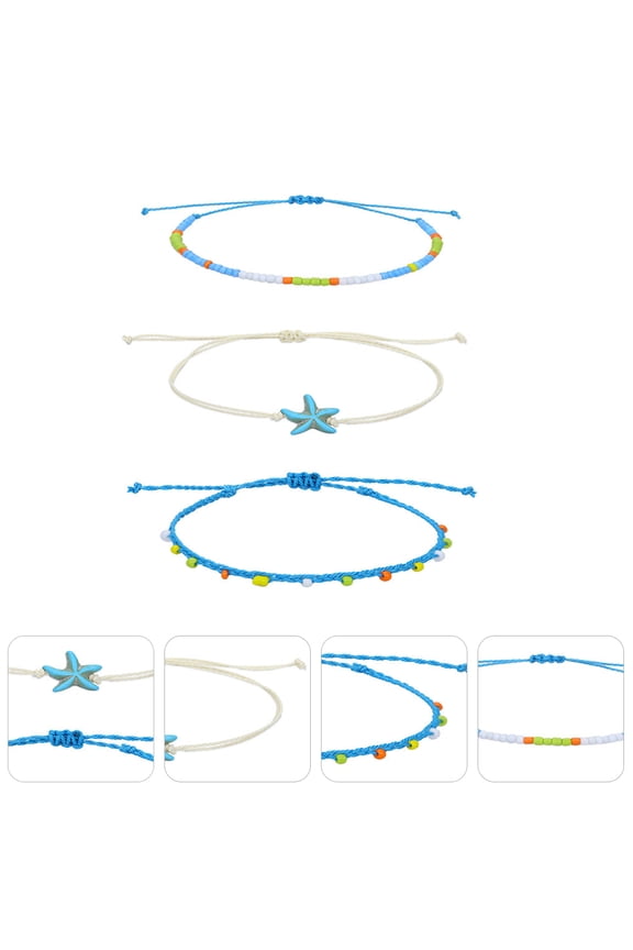 Adjustable Anklet Thin Chain Anklet Wax Thread 3Pcs