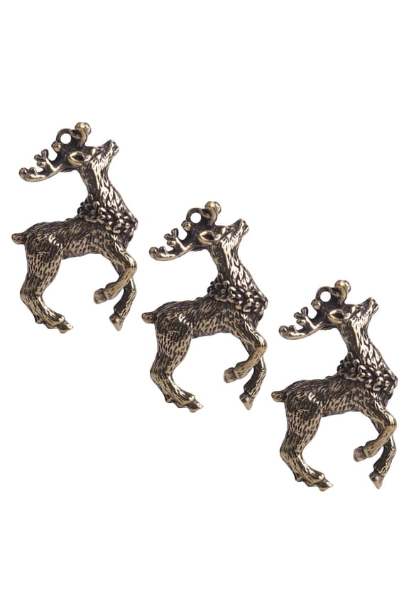 3-Piece Golden Brass Deer Pendant Keychain Set for Hanging Decor and Craft Projects, Easy to Use