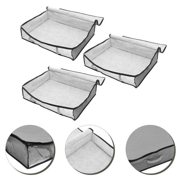 STRANDCHIC 3Pcs Practical Design Underbed Storage Baskets Nonwoven Fabric Multiuse Grey
