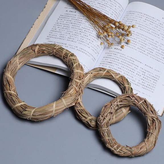 STRANDCHIC 3-Piece Handmade Brown Thatch Hoop Garland Set Natural Woven Front Door Decoration