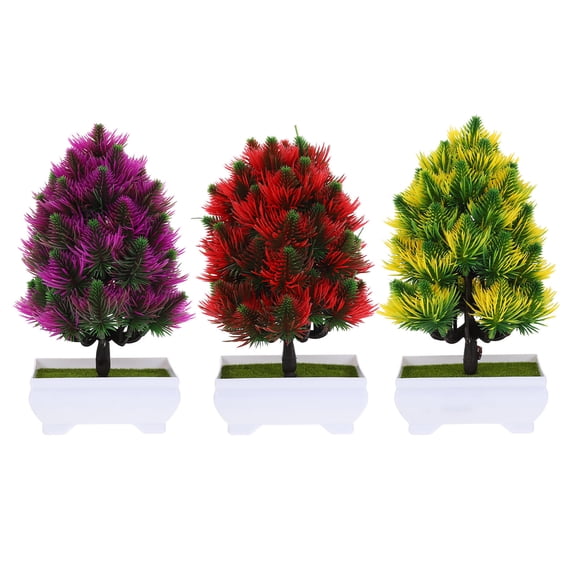 STRANDCHIC 3-Piece Artificial Pine Bonsai Plants Set for Desktop, Home, Office Decor, Realistic Green Plastic Foliage