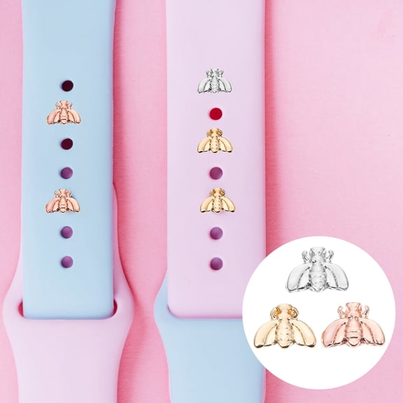 STRANDCHIC 3Pcs Decorative Bee Shape Watch Strap Charms Zinc Alloy Buckle for Silicone Watchband