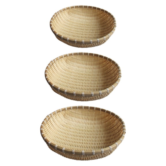 STRANDCHIC 3Pcs Bamboo Bread and Fruit Basket Tray Multipurpose Storage with Handwoven Natural Craftsmanship
