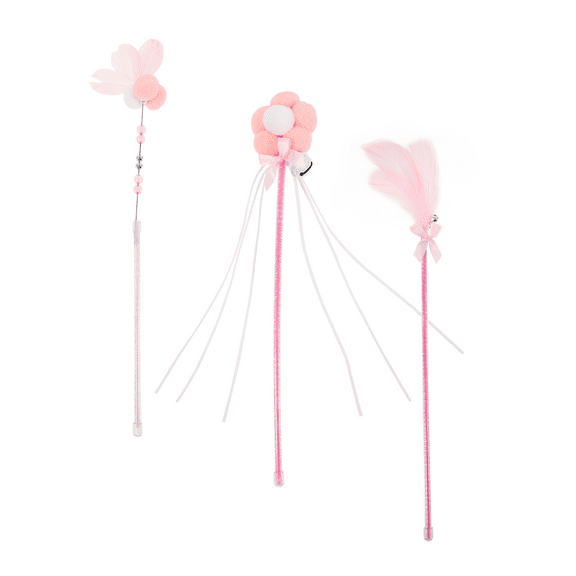 STRANDCHIC 3Pcs Pink Cat Teaser Rod with PVC Non Slip Handle for Pet Playing