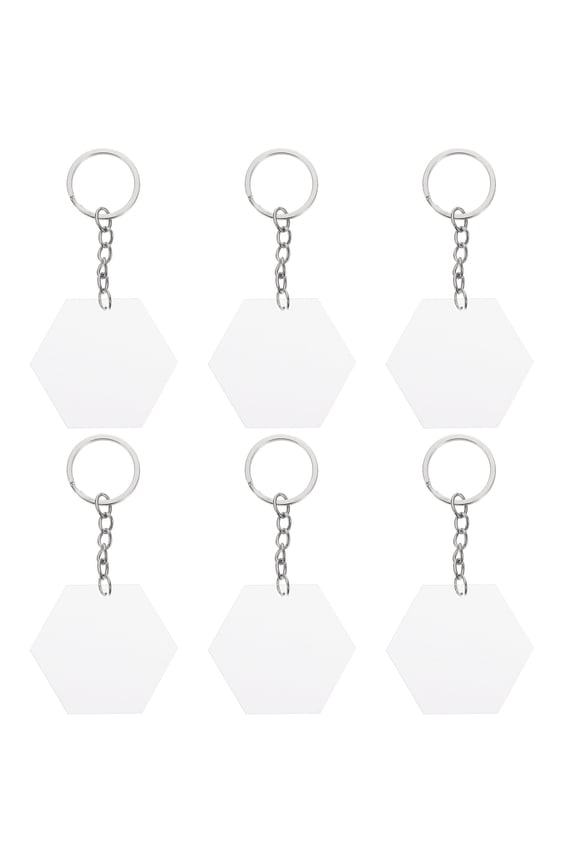48Pcs DIY Acrylic Hexagon Key Ring Pieces with Hole Design for Keychains and Tags