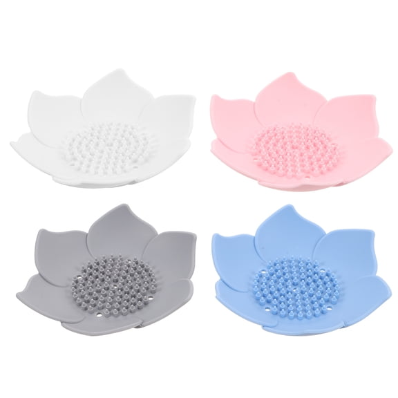 STRANDCHIC Self-Draining Soap Holder 4Pcs Lotus Flower Design Nonslip and Easy to Clean for Home