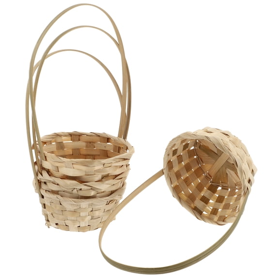 STRANDCHIC 4Pcs Lightweight Bamboo Picnic Basket Beige Tote for Flower Fruit Storage with Flexible Handle